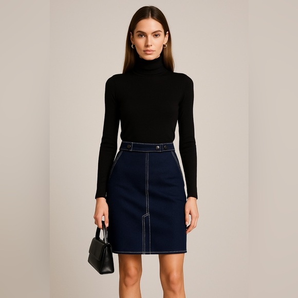 π Ann Taylor Factory Navy Blue Pencil Skirt with White Stitch Detail β Size 0π - Picture 10 of 10